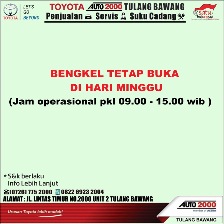 Auto2000 Tulang Bawang Tetap Buka di Hari Minggu Auto2000